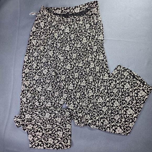 Talbots Pants Womens 12W Black White Floral Silk Dressy Pull On Elastic Waist - Picture 6 of 13